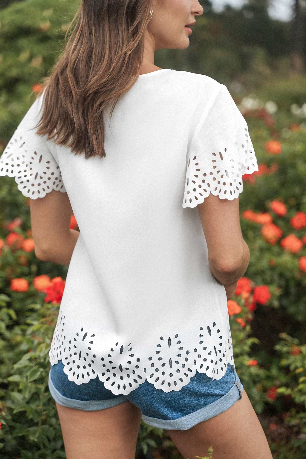 White Round Neck Tassel Tie Tee