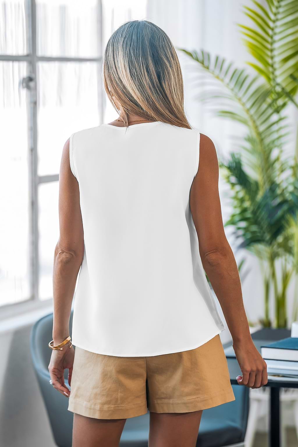 White V-Neck Sleeveless Top