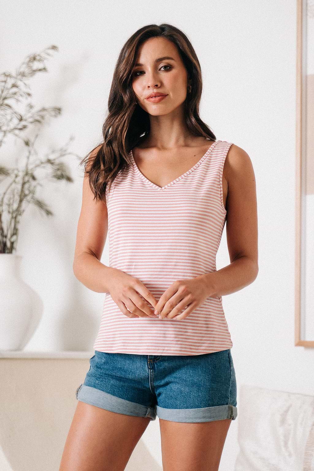 Stripes V-neck Jersey Tank