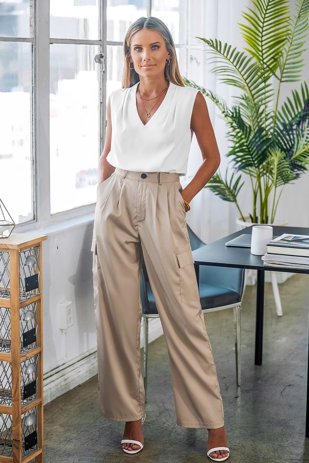 Khaki Pocket Button Waist Pants