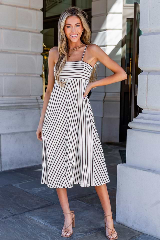 Brown & White Stripe Square Neck Sleeveless Maxi Dress Brown & White Stripe Square Neck Sleeveless Maxi Dress