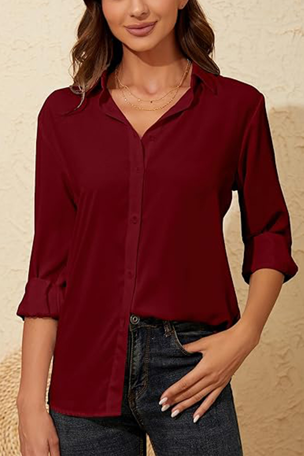 Red Button Front Blouse