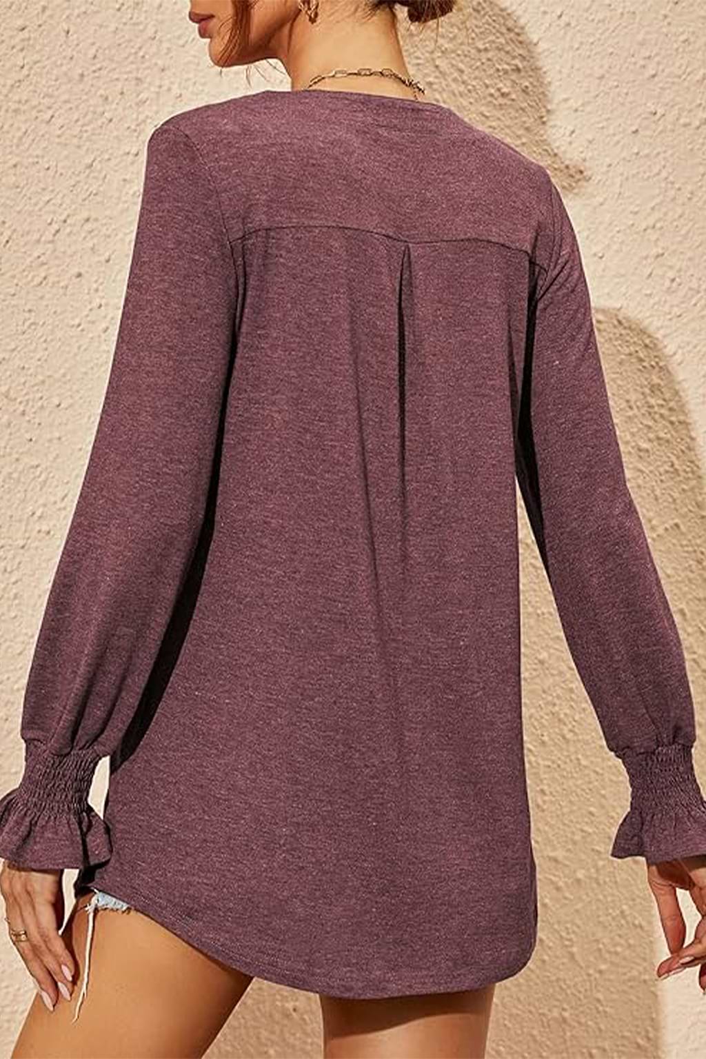 Red V-Neck Bishop Sleeve Top
