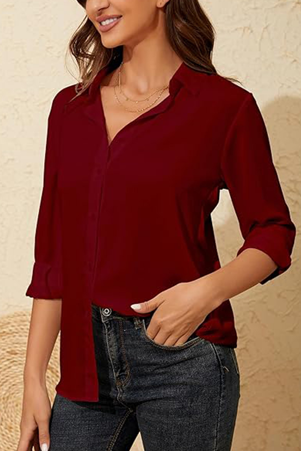Red Button Front Blouse