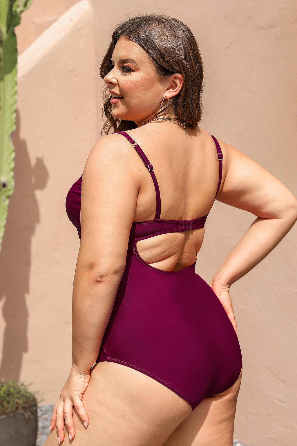 Maroon Cutout Tummy Control One-Piece