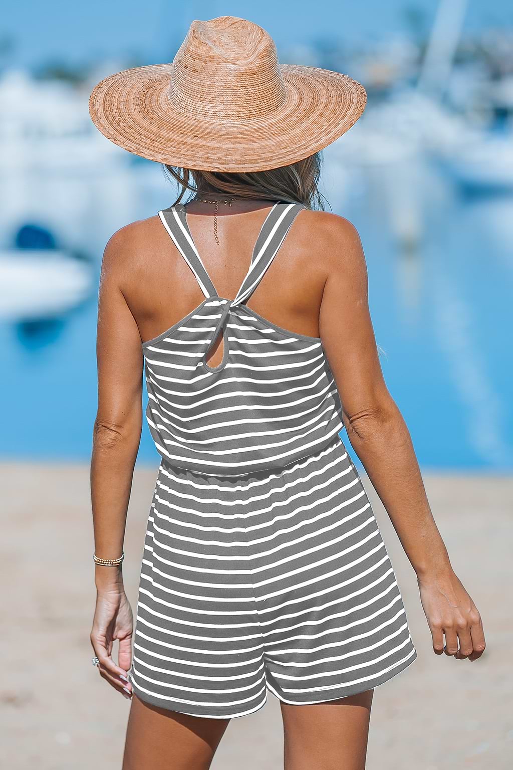 Striped Back Twist & Keyhole Jersey Romper
