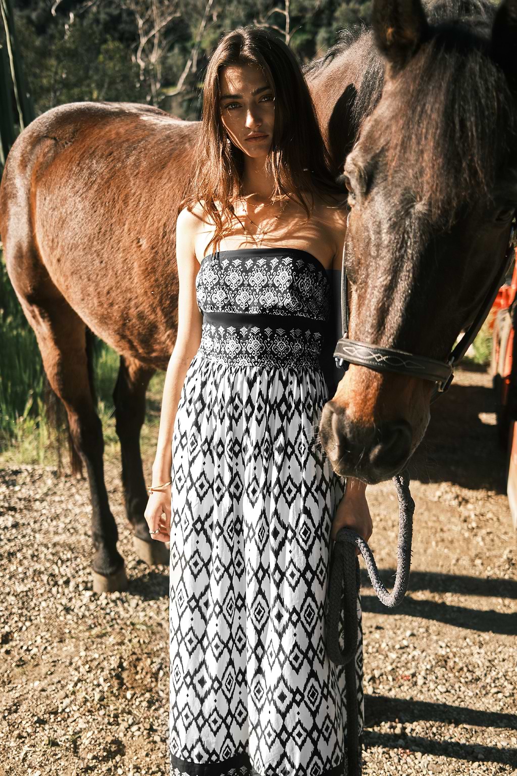 Black & White Geo Sleeveless Maxi Tube Dress