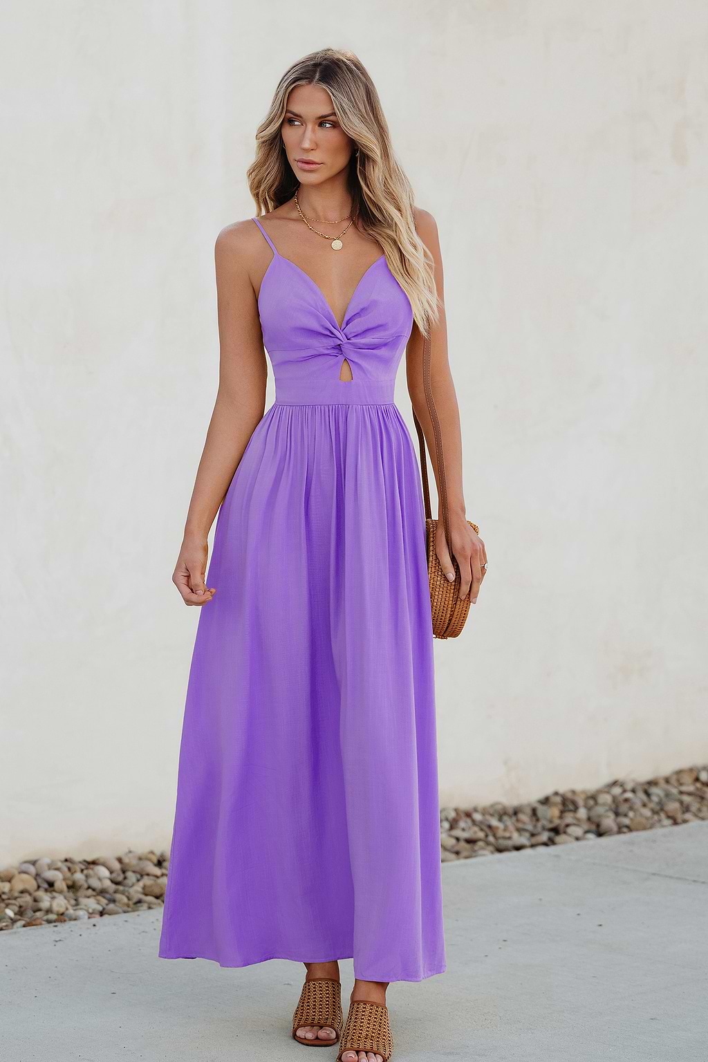 Purple Sweetheart Twist & Keyhole Maxi Dress