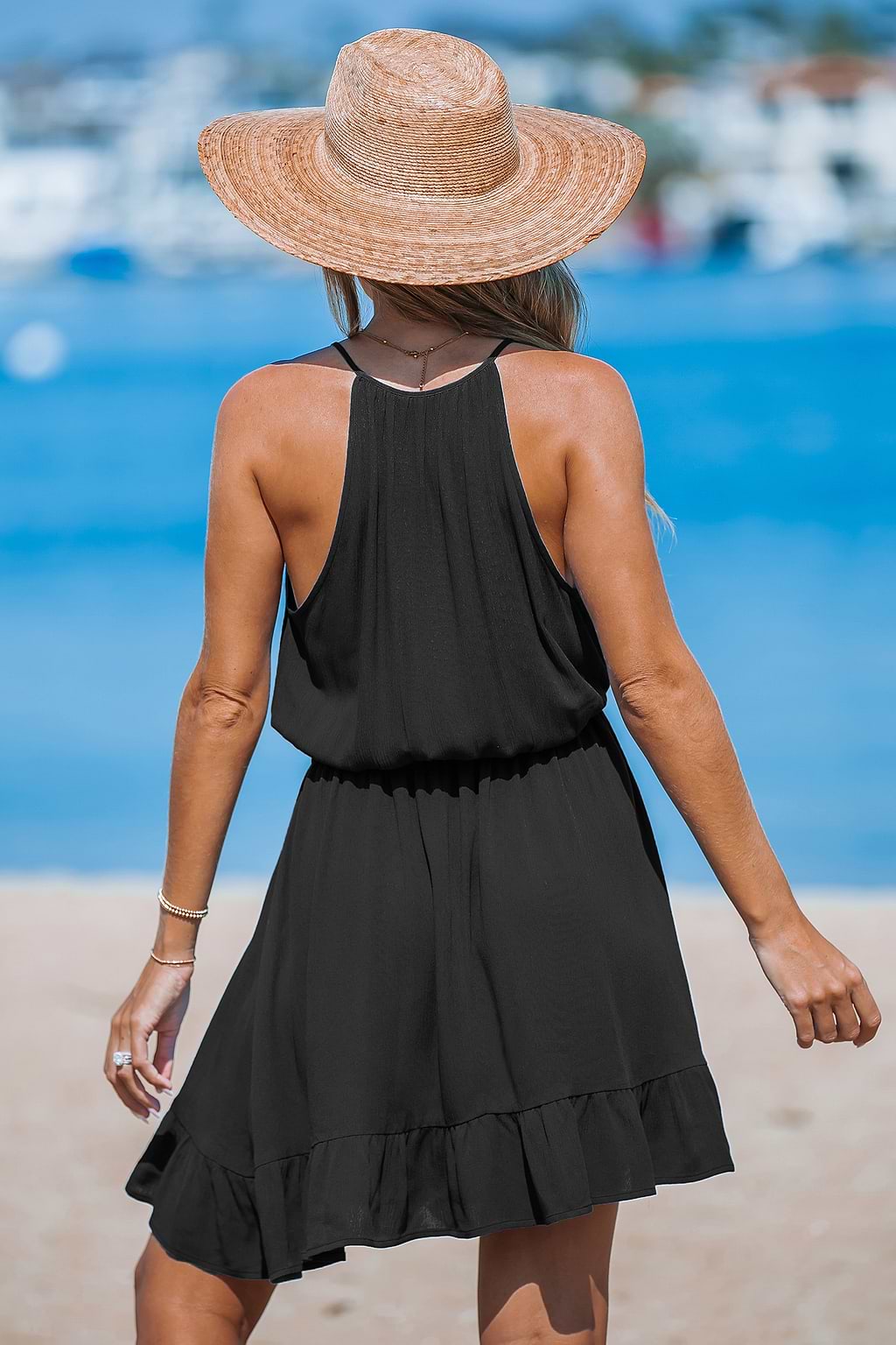 Black Sleeveless V-Neck Mini Dress