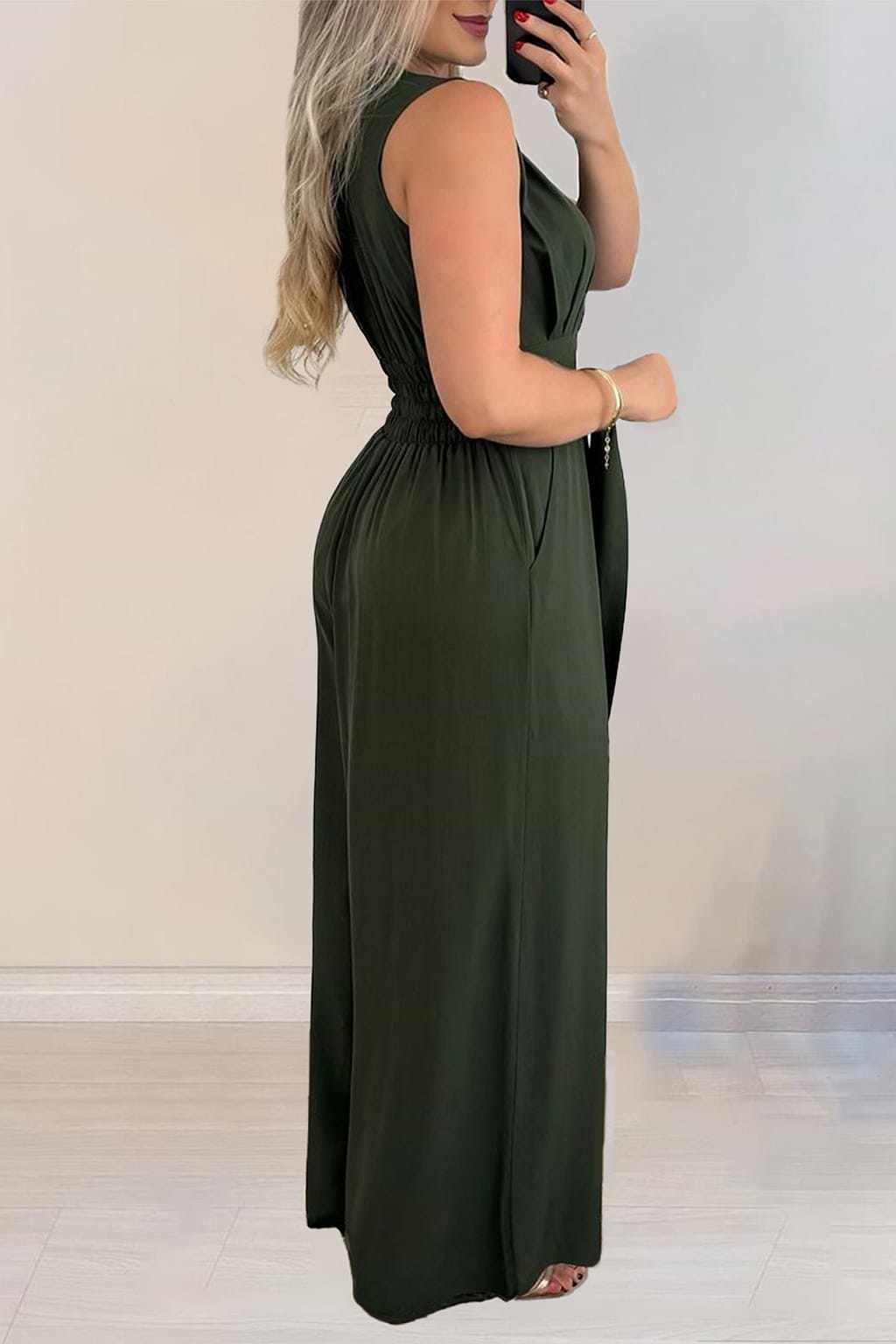 Green Surplice Wide Leg Belted Jumpsuit