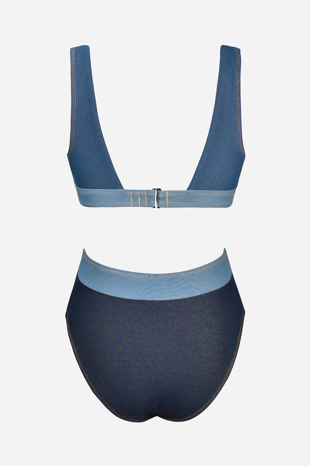 X JoJo Denim Effect Colorblock Cutout Monokini One Piece Swimsuit