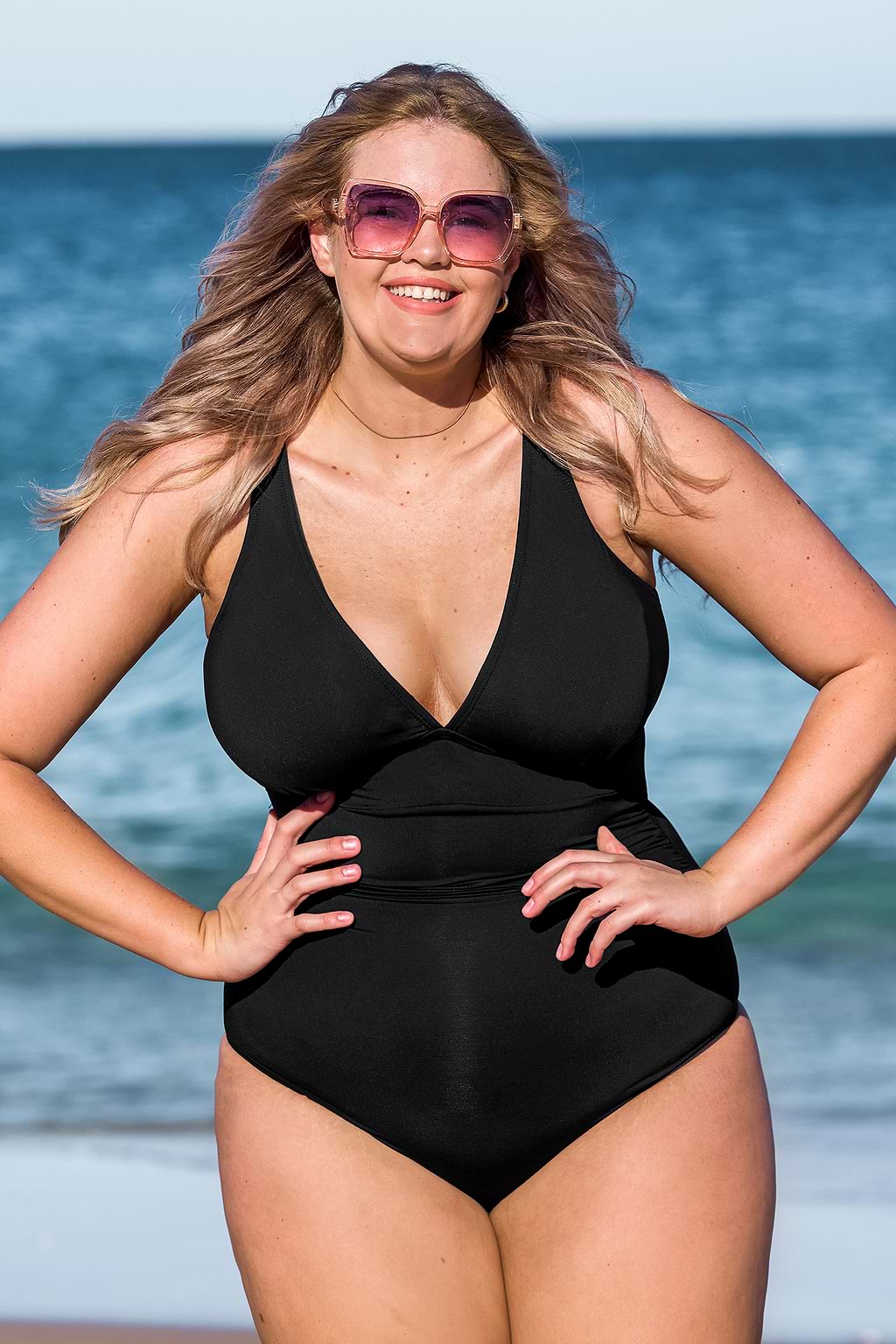 Black Plunging-V Slim Sculpt One-Piece