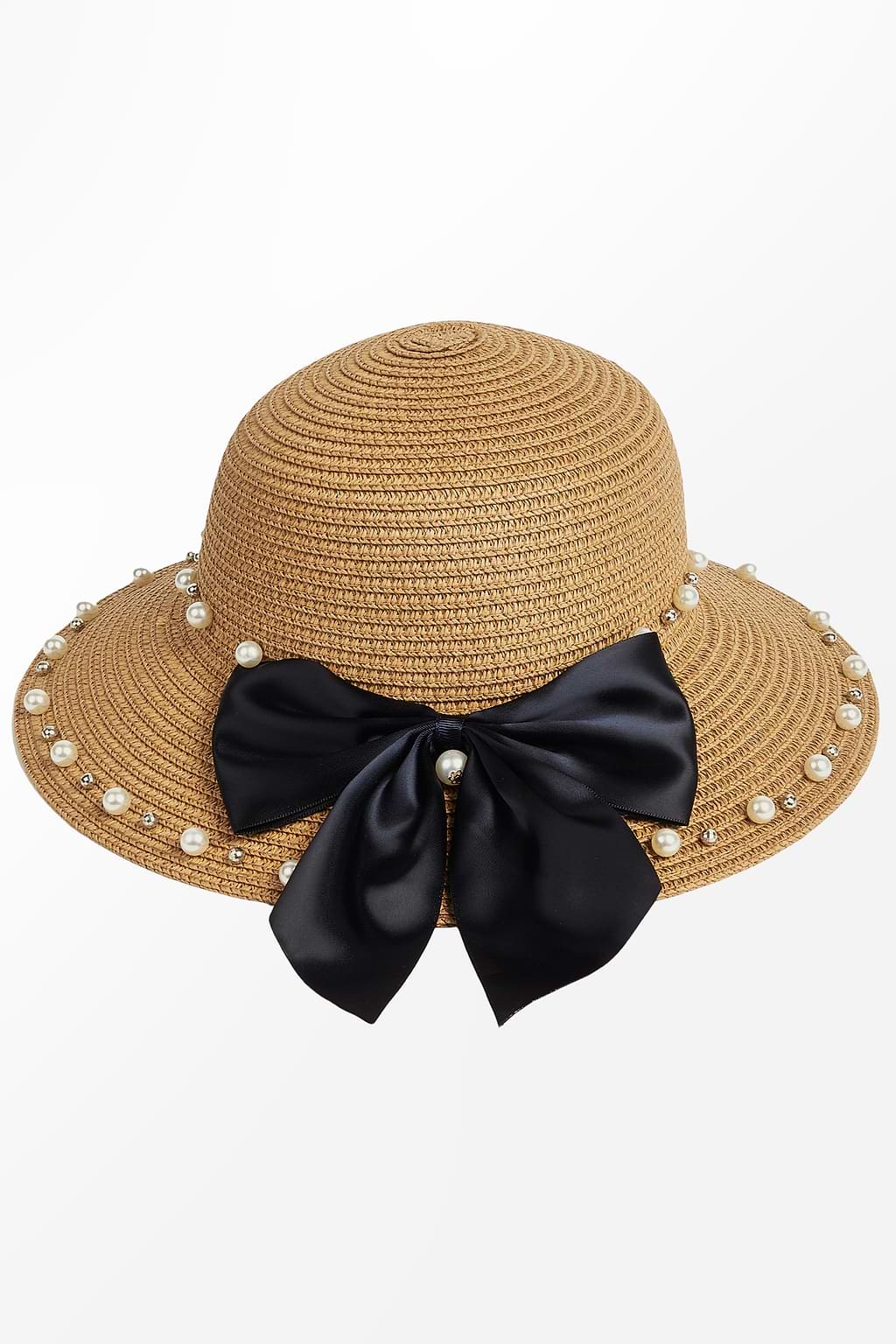 Namaak parel zwarte strik strohoed