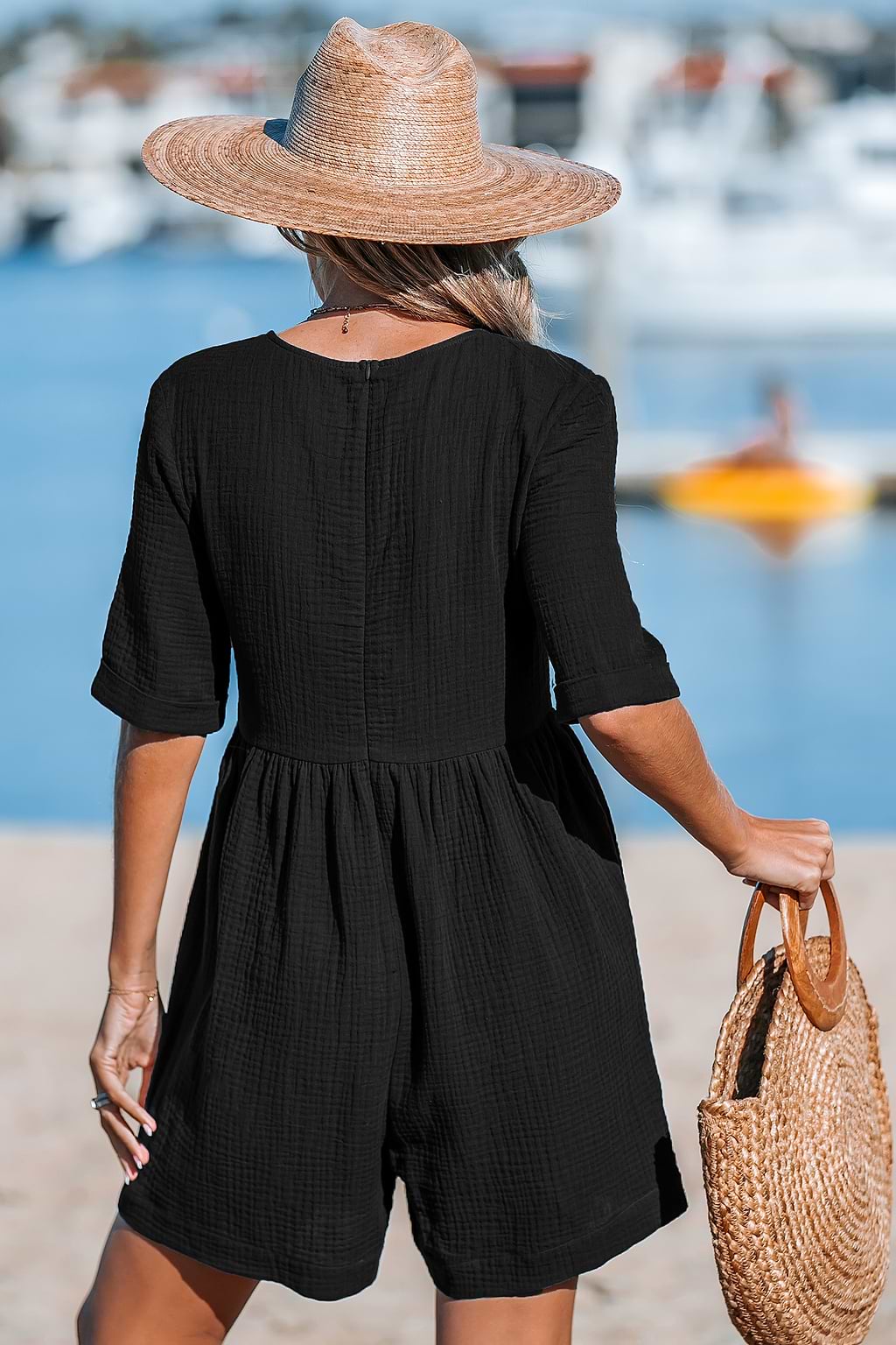 Black Patch Pocket Wide Leg Romper