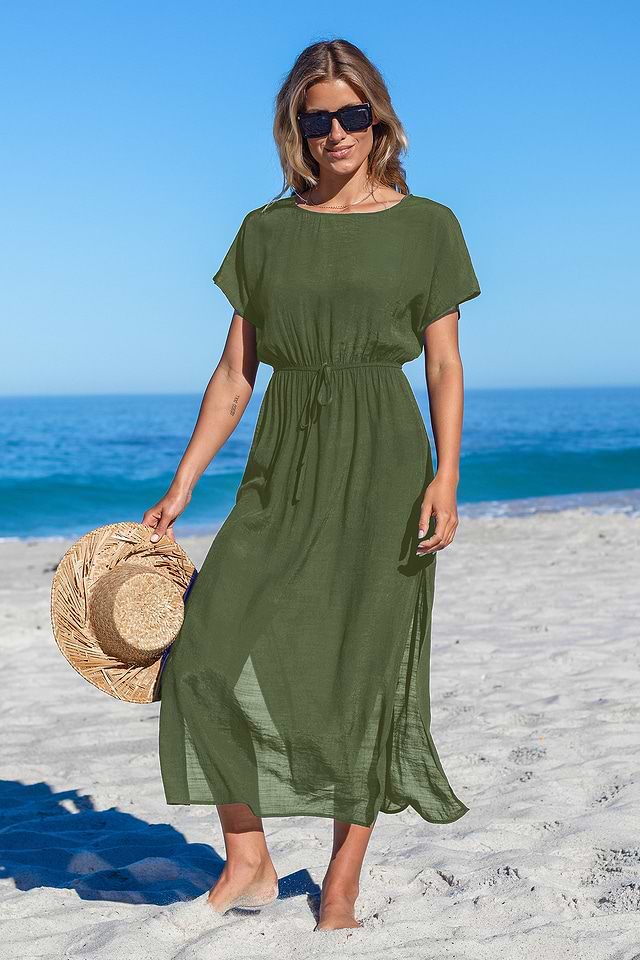 olive beach dress Black Olive Beach Wave Dress – LuxuryLauren main image 1