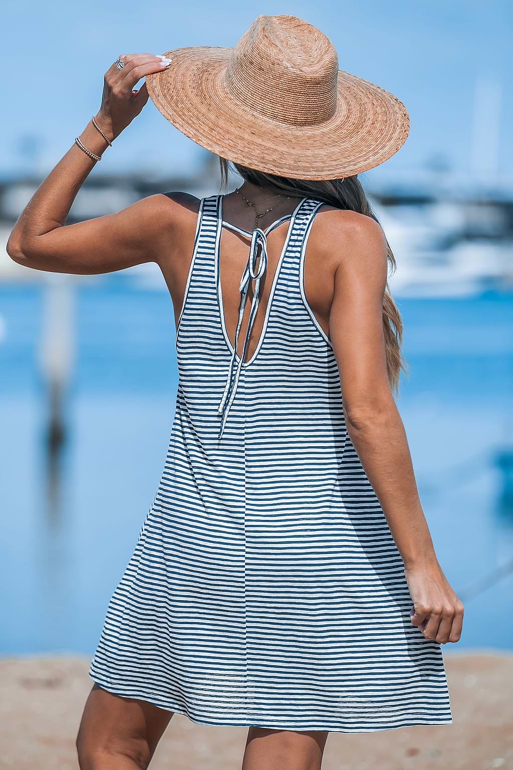 Striped Sleeveless V-Neck Cover-Up