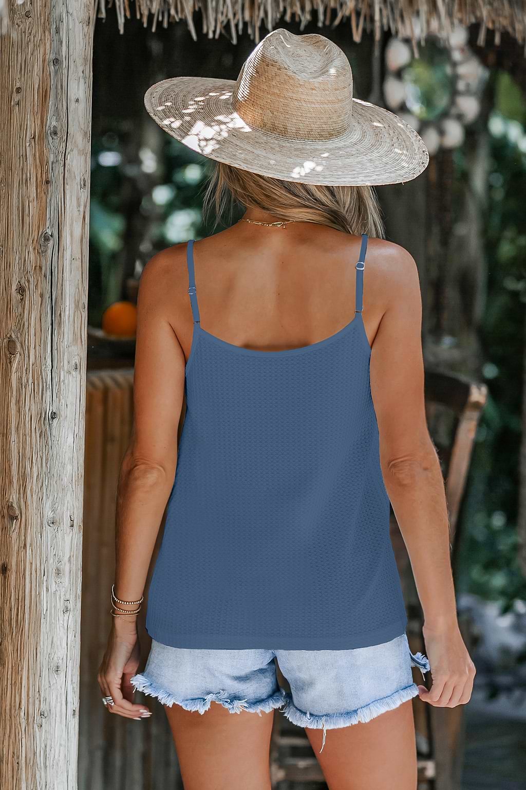 Blue Scoop Neck O-Ring Jersey Cami