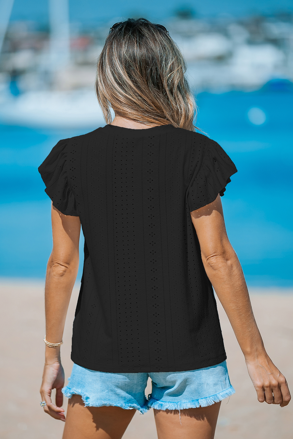 Black Ruffled Cutout Tee