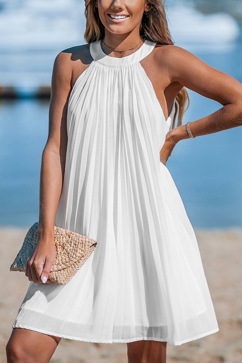 Ivory Romance Round Neck Sleeveless Mini Dress