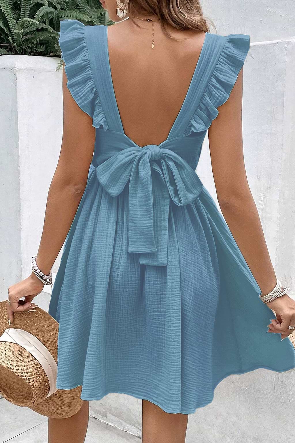 Blue Flutter Sleeve Mini Dress