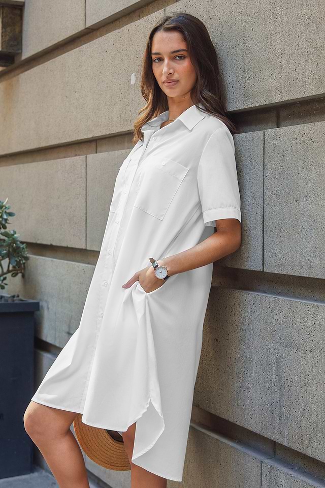 off the shoulder white dress casual Archie Off the Shoulder Midi Dress - White