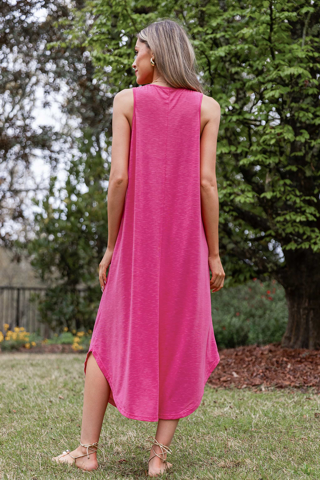 Fuchsia Ärmelloses Maxikleid in lockerer Passform