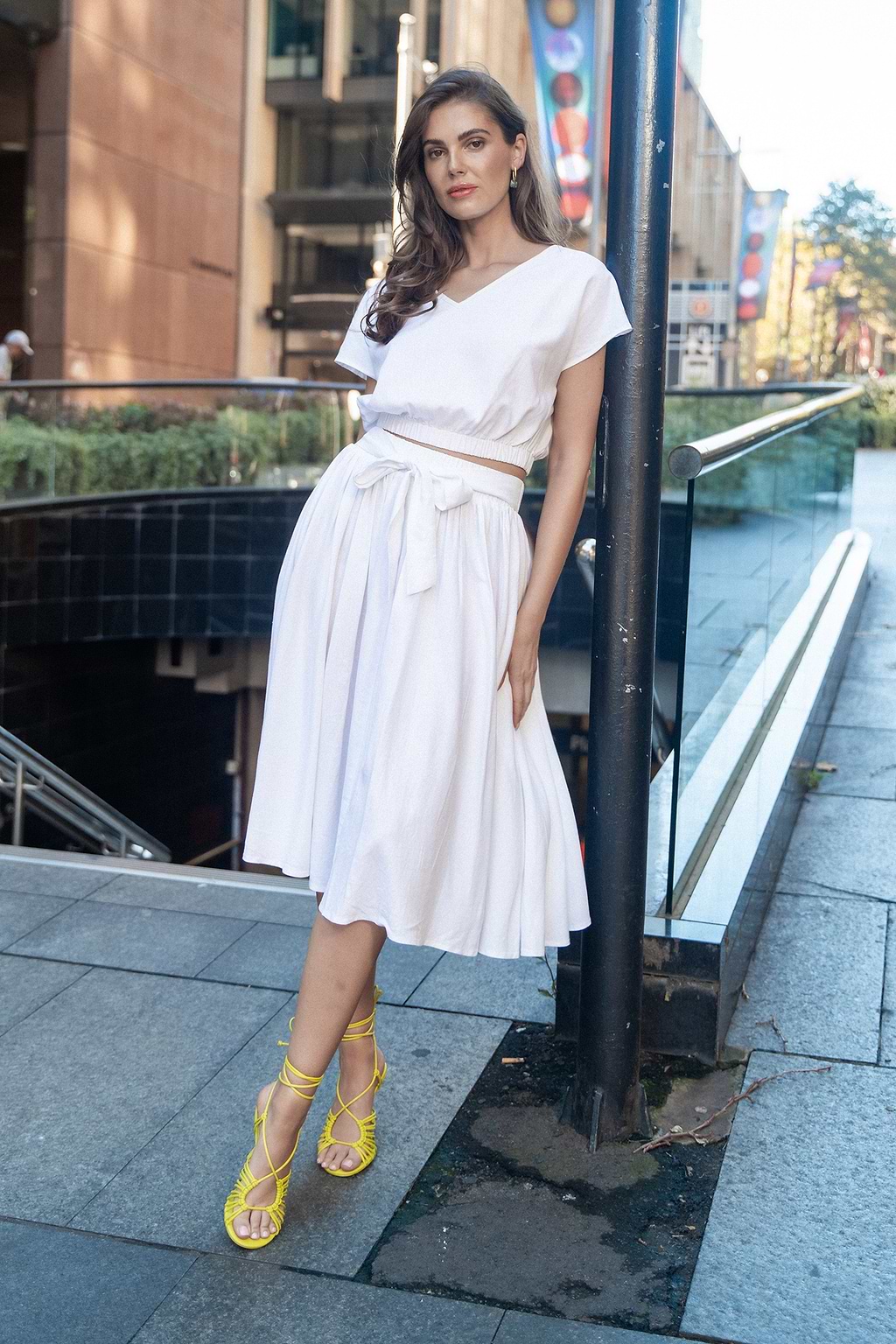 Ivory Short Sleeve Crop Top & Midi Skirt Set