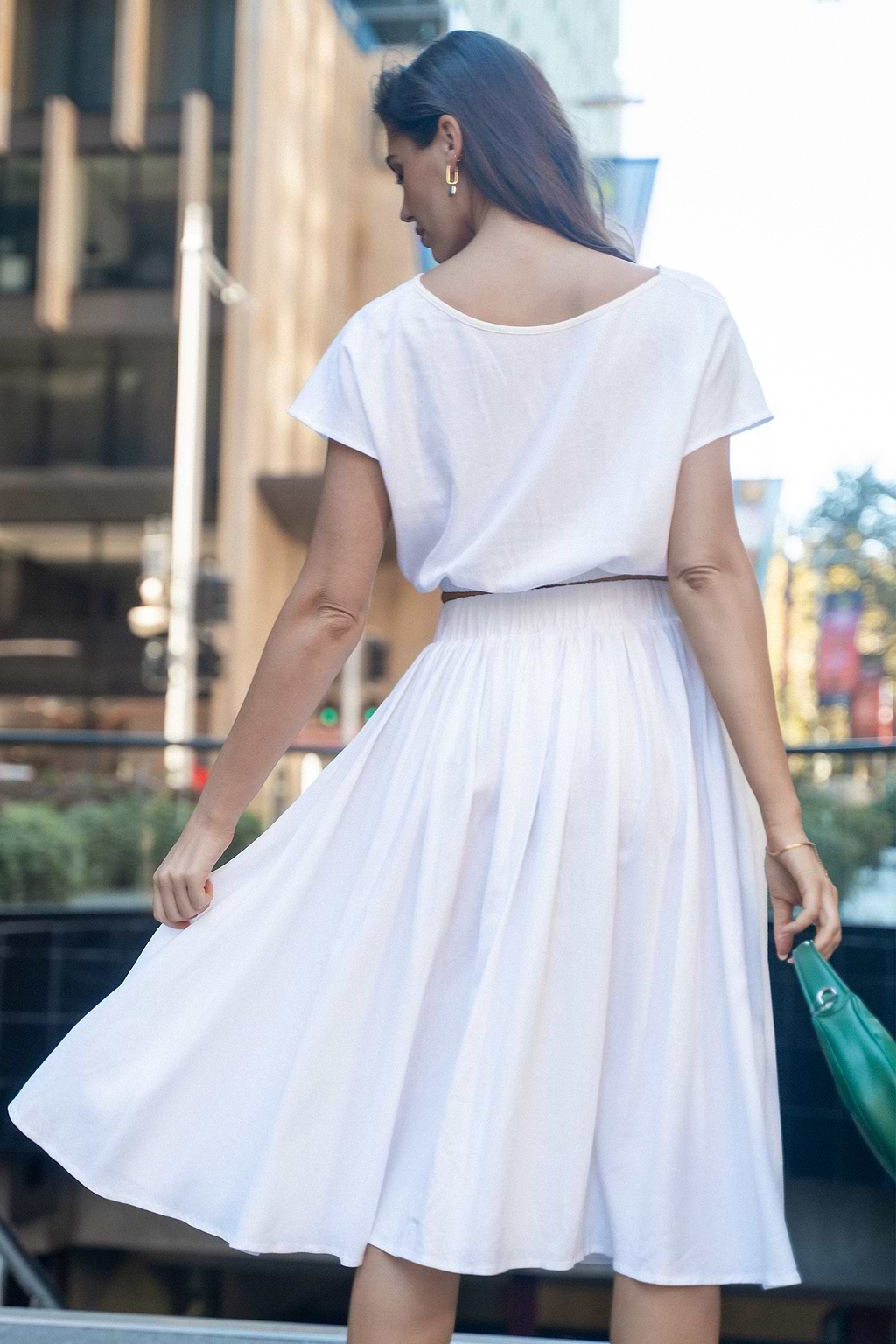 Ivory Short Sleeve Crop Top & Midi Skirt Set
