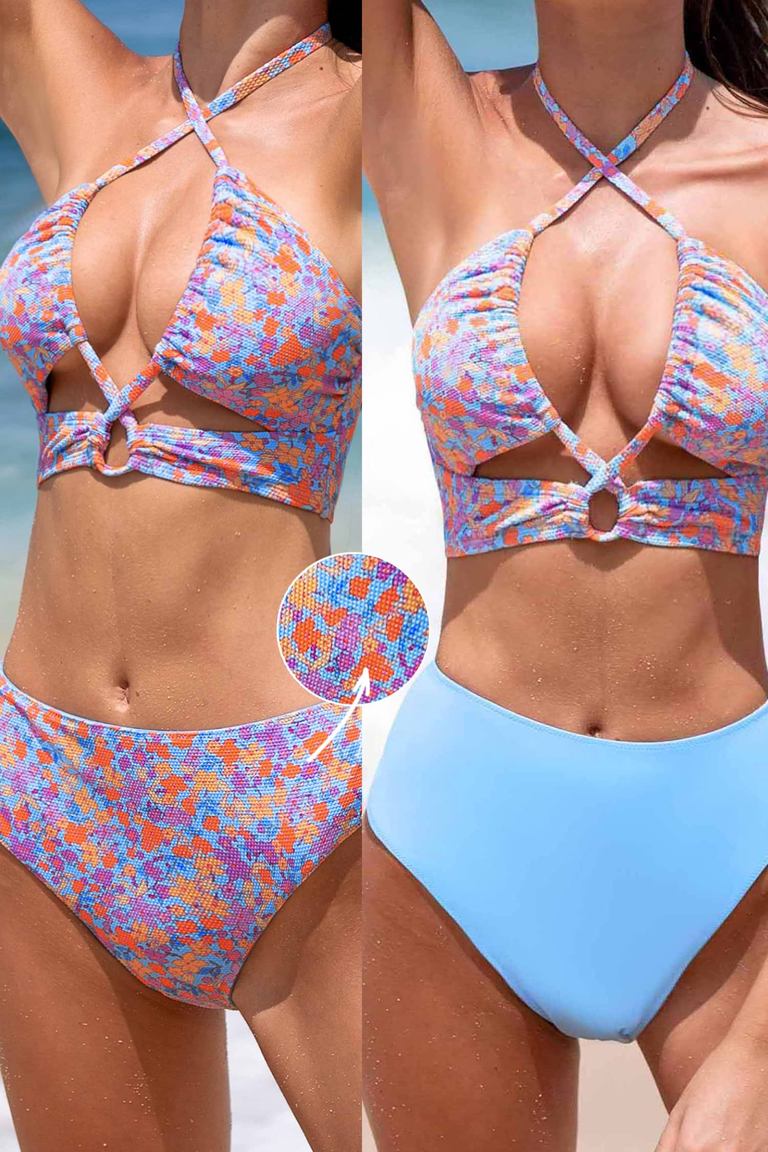 Super Bloom Halterneck Bikini Top & Reversible Bottoms Set