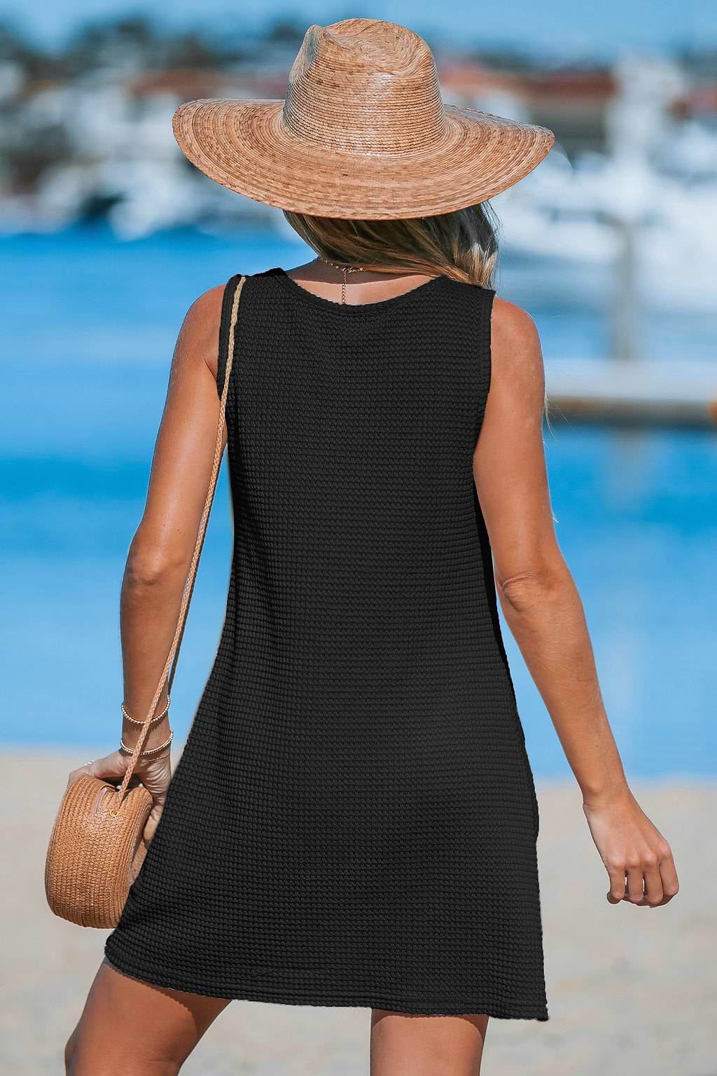 Black Sleeveless Twisted Hem Mini Cover-Up