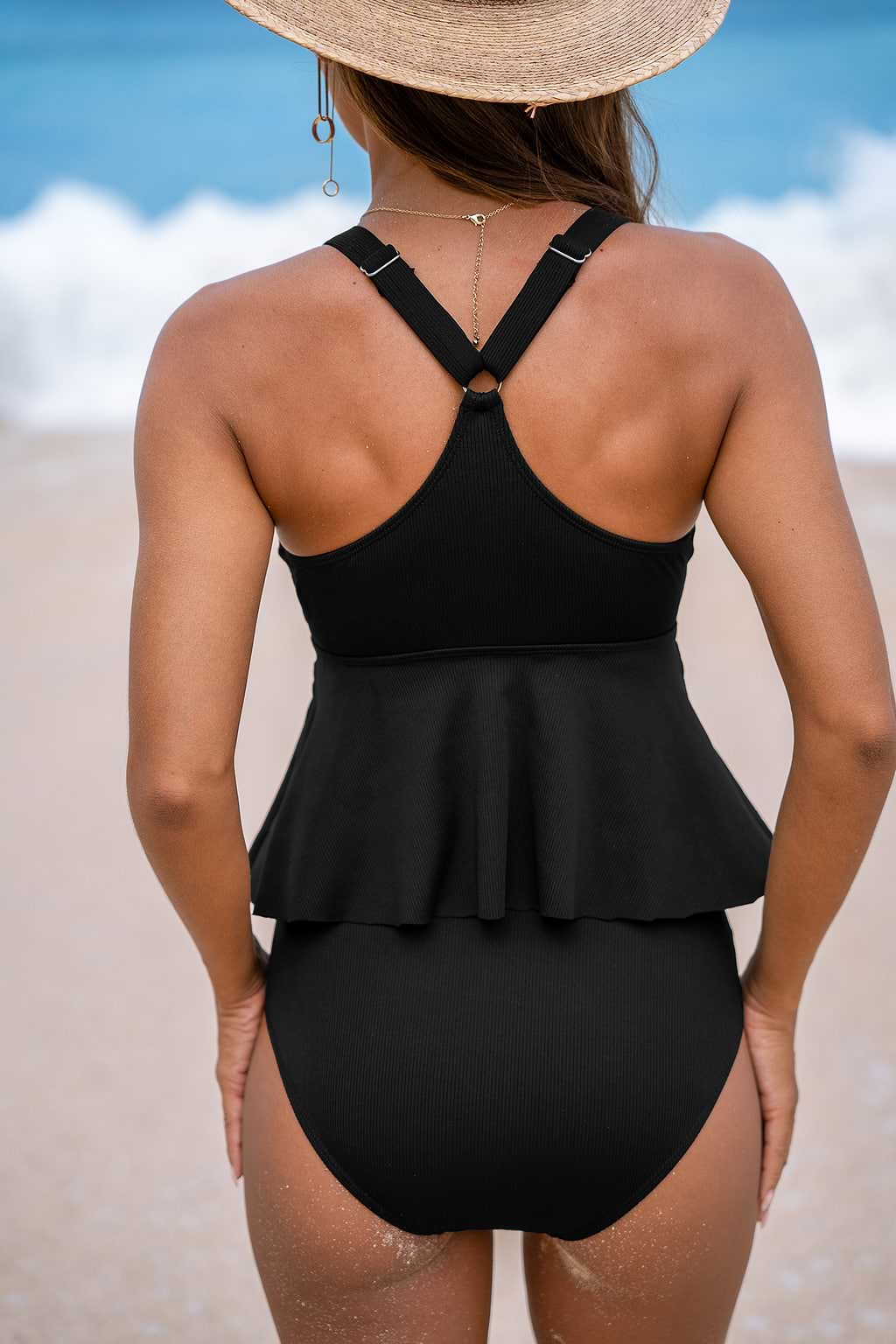 Set van tankinitop met V-hals en ruches met hoge taille