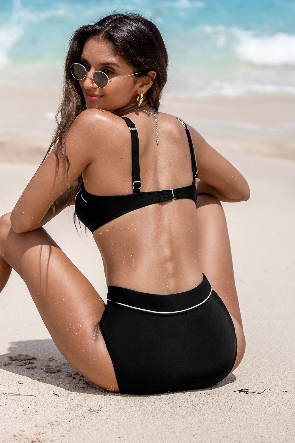 Super Bloom Black Square Neck Bikini Top & V-Front High-Rise Bottoms Set