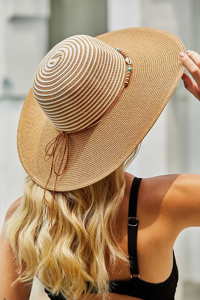 Shell and Bead Wide Brim Straw Hat display picture 2