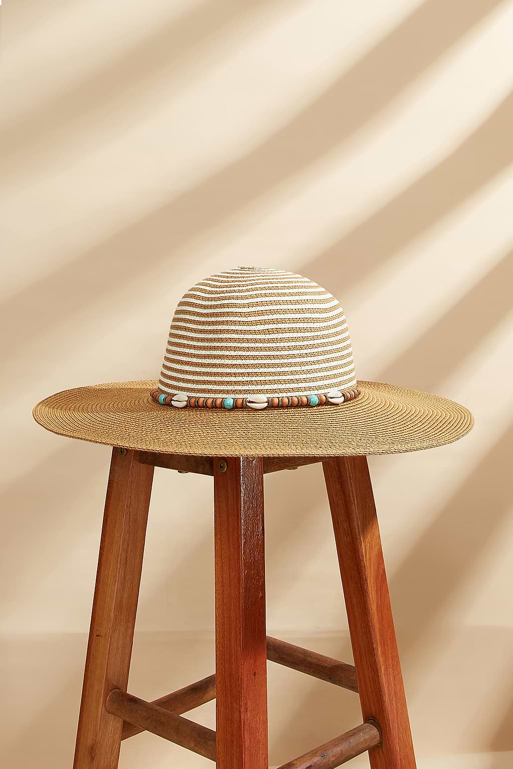 Shell and Bead Wide Brim Straw Hat