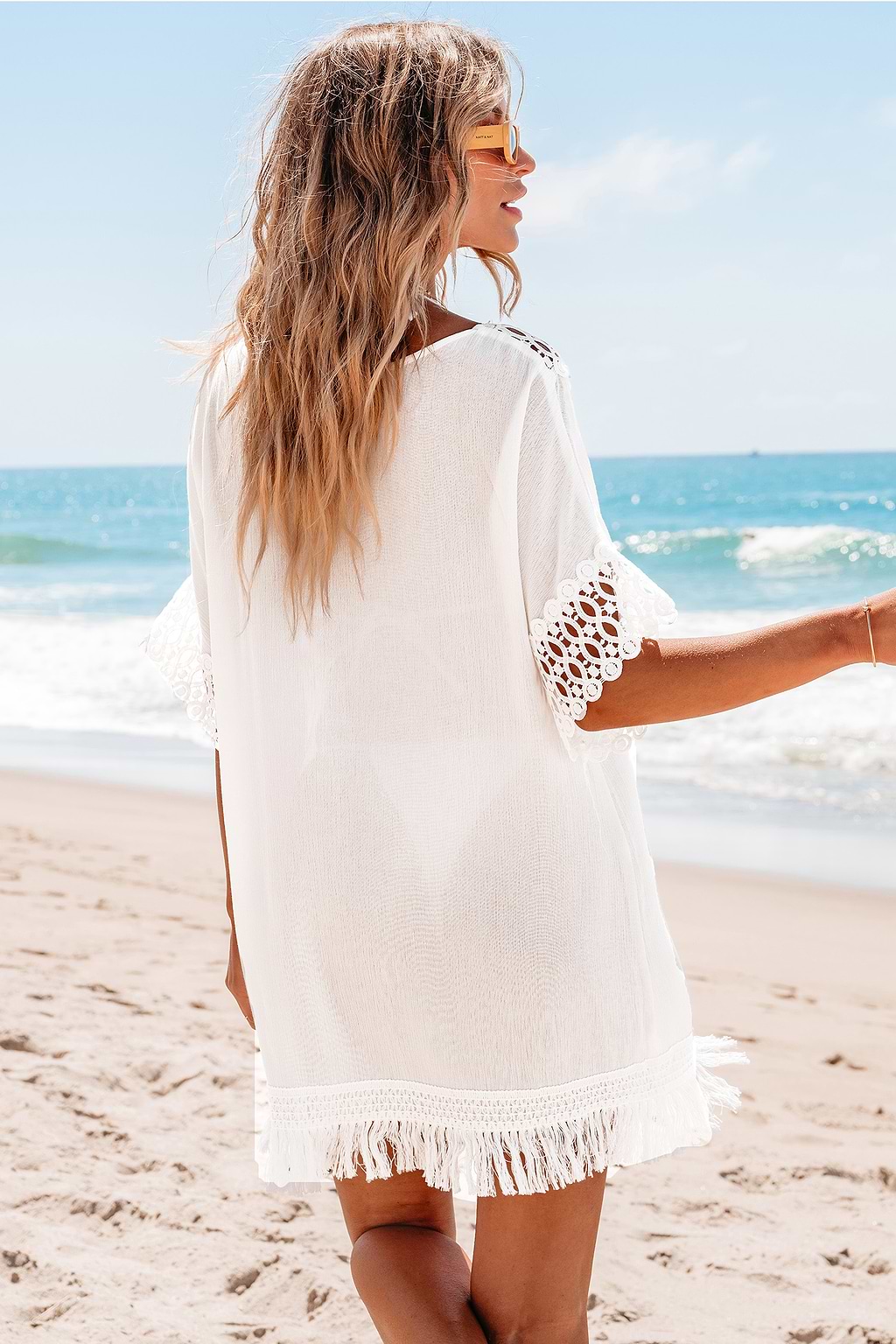 White Cutout Fringe Mini Cover-Up
