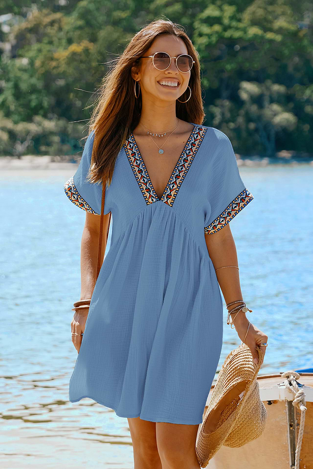blue dress for baby girl Ukraine Boho Short Dress Embroidered Fashion Vyshyvanka L / Mini main image 0