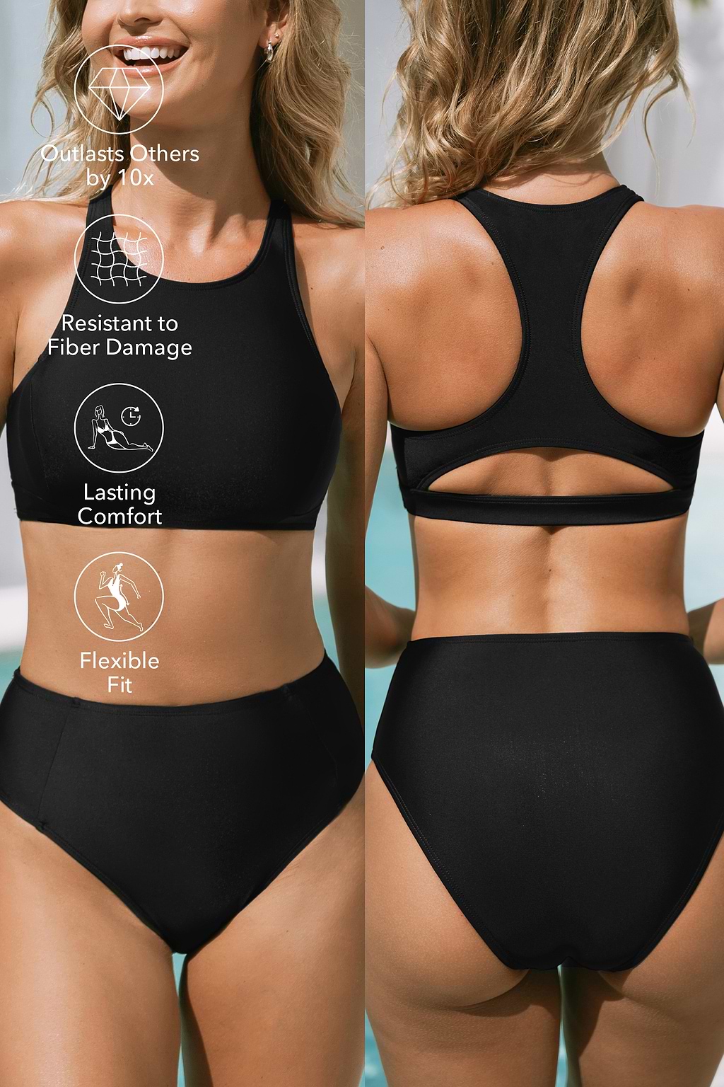 Lycra Black Sporty Bikini Bralette & Classic Bottoms Set