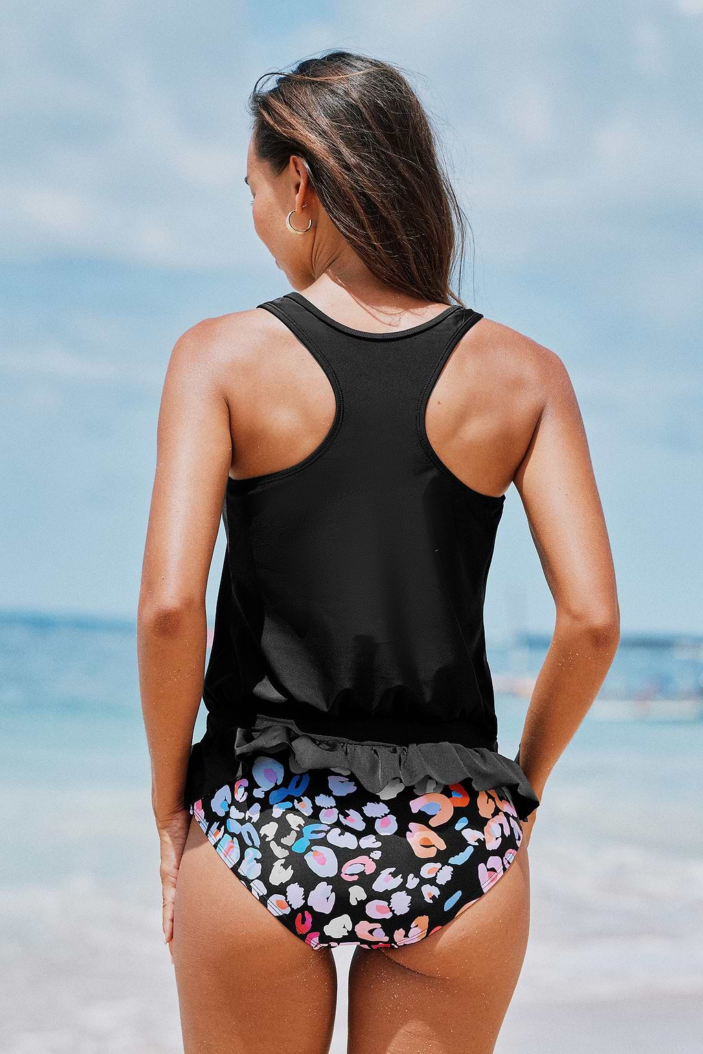 Gerüschtes Tankini-Oberteil & High-Rise Bikinihöschen