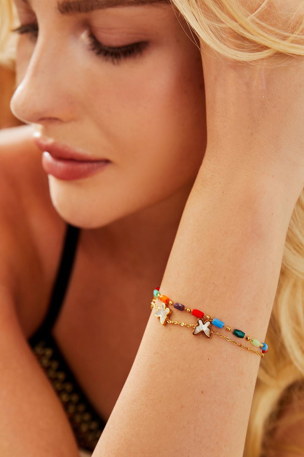 Gold-Tone Bead & Butterfly Bracelet