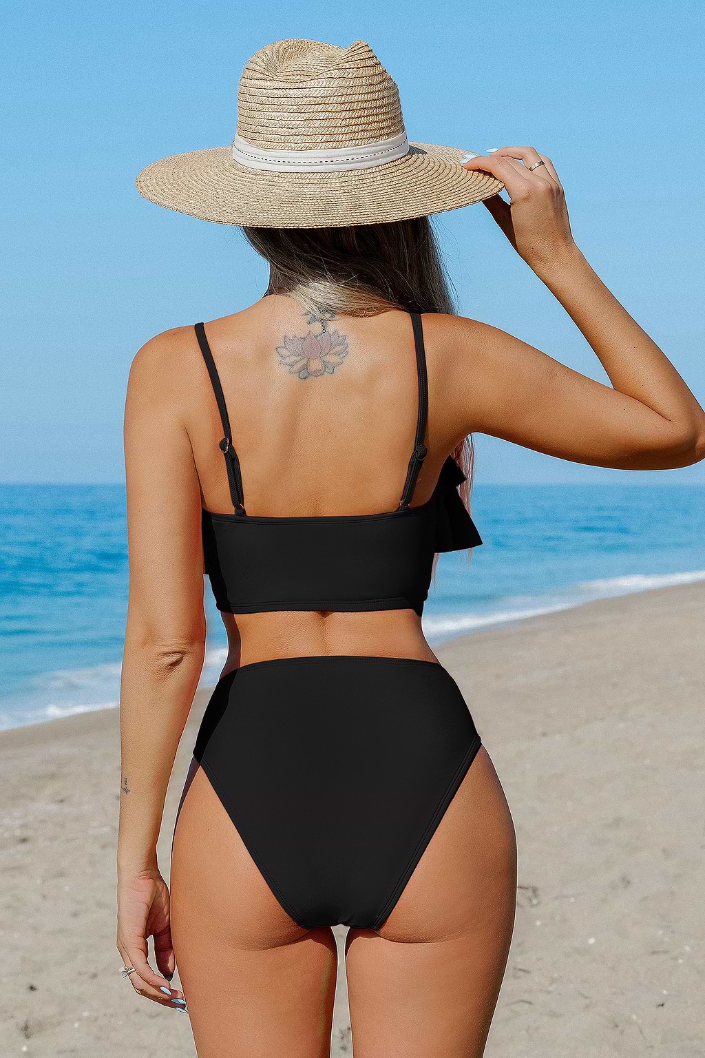 Tap Shoe V-Neck Ruffled Tankini Top & High-Rise Bottoms Set