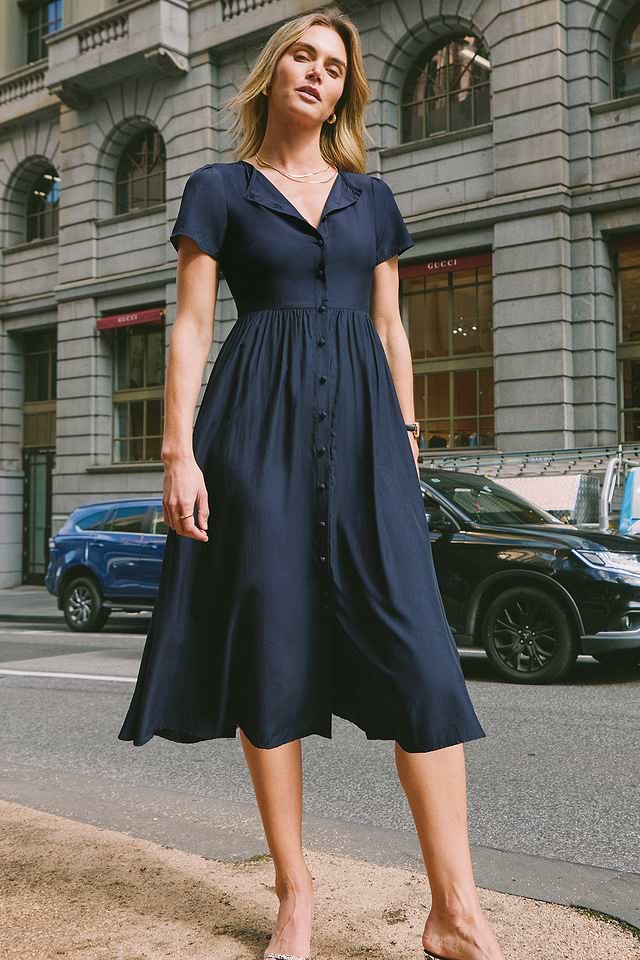 short sleeve button midi dress West K Womens Hana Short Sleeve Button Front Midi Dress - Small