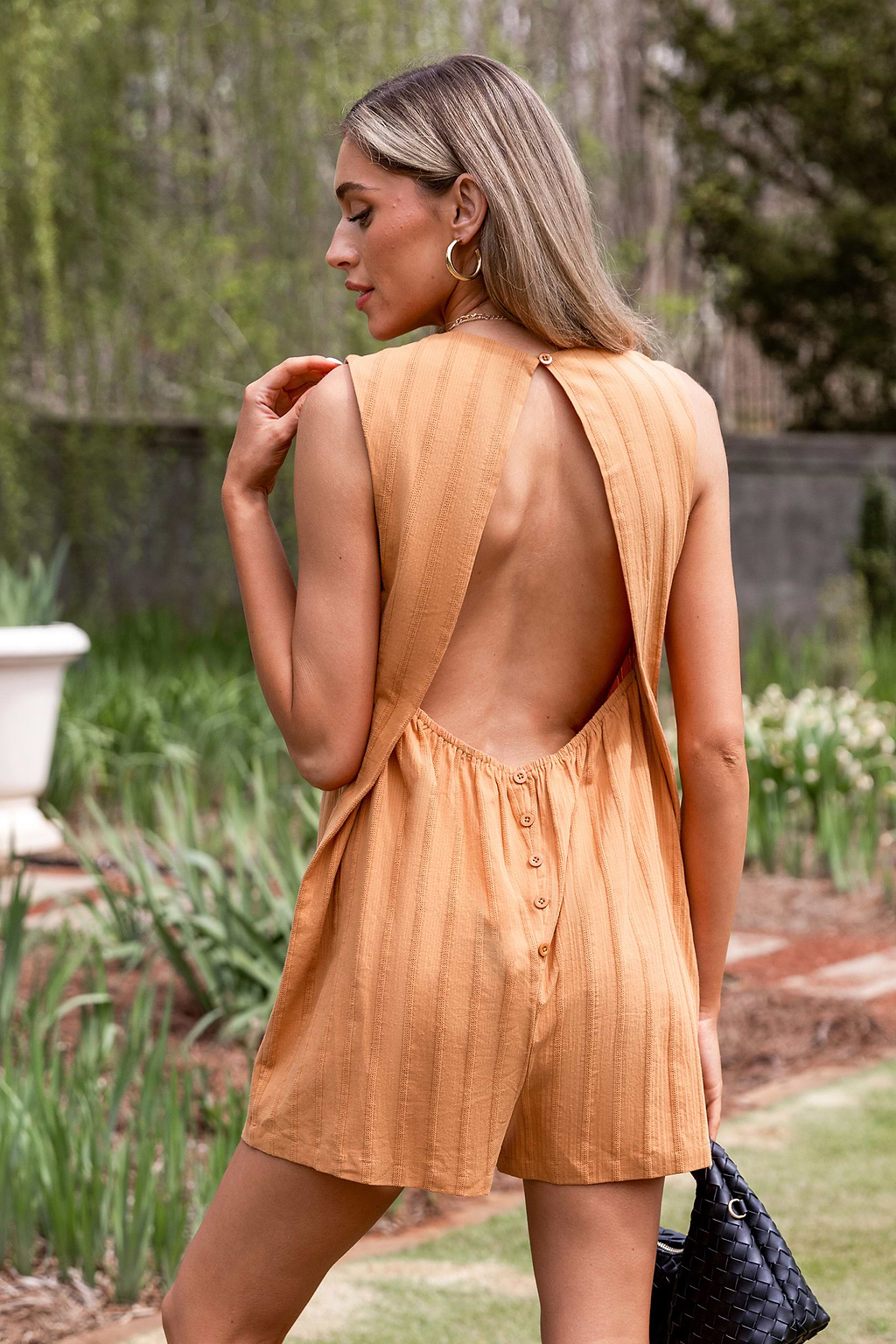 Combishort en pur coton à dos ouvert orange