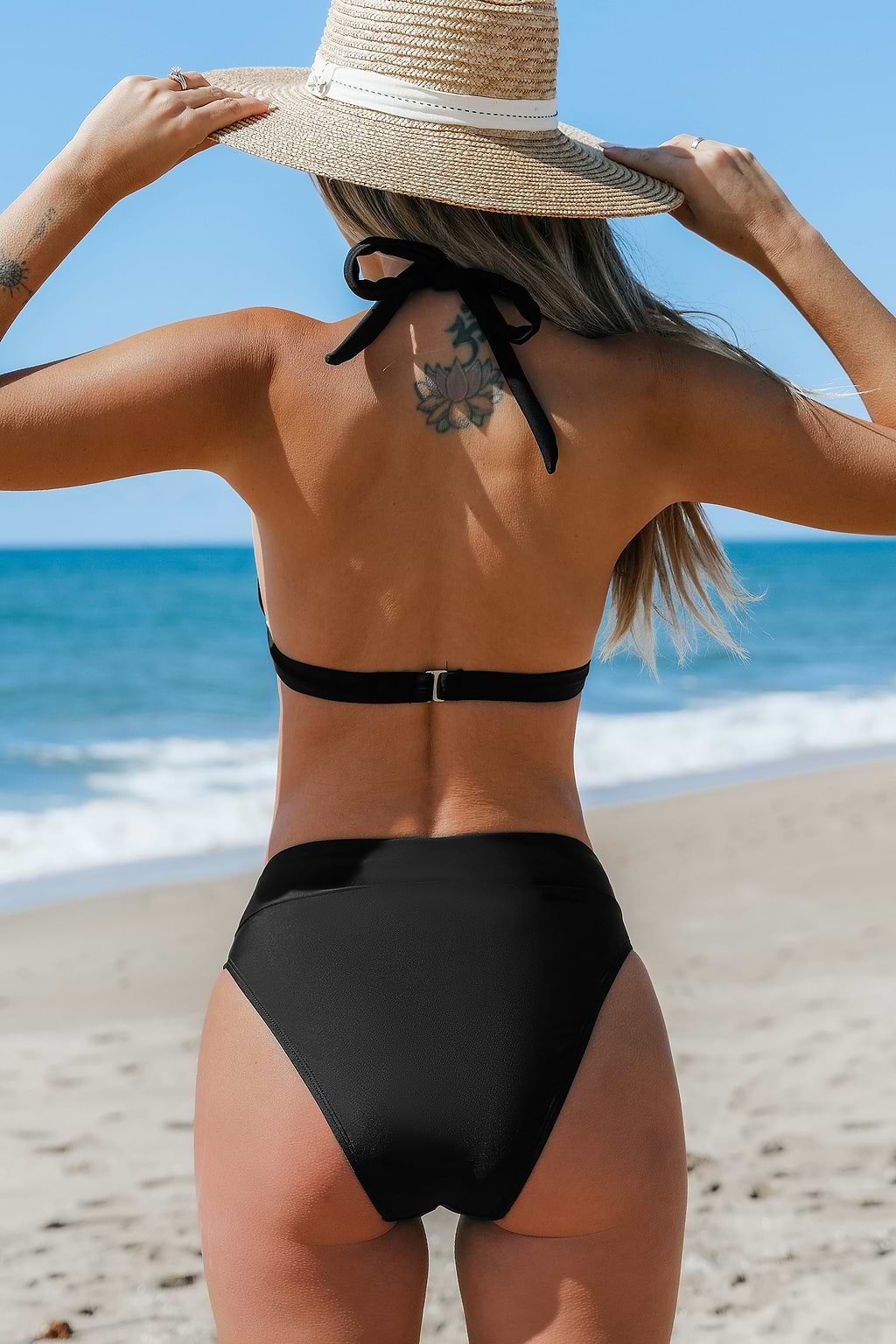 Escaping Black Halter Bikini Top & High-Rise Bottoms Set