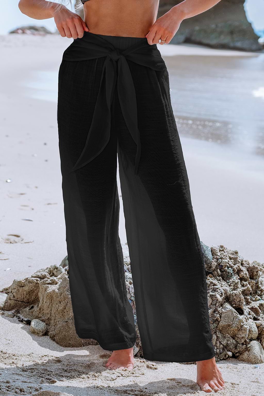 Black Tie Waist Cover-Up Pants