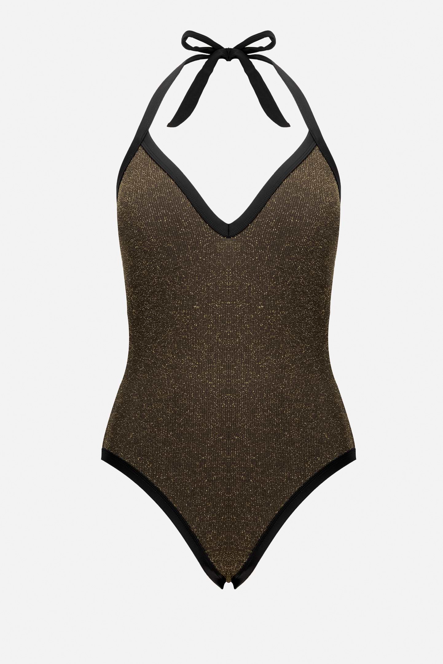 X JoJo Atlantis Espresso Ribbed Lurex Halter One-Piece