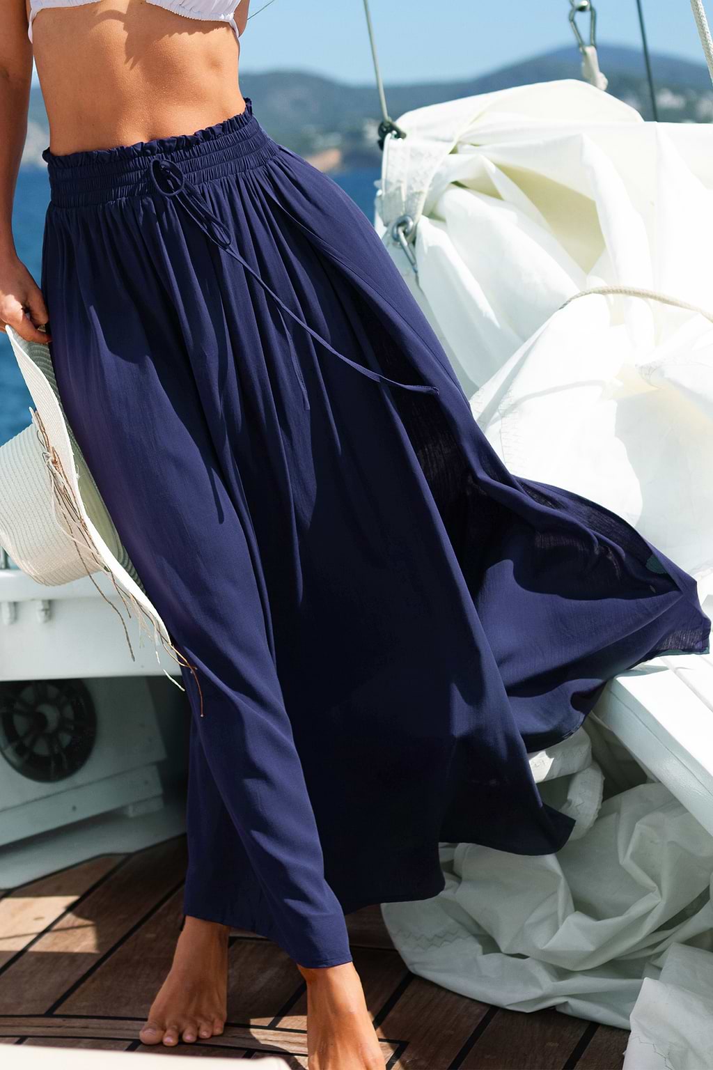 Blue Smocked Waist Maxi Skirt