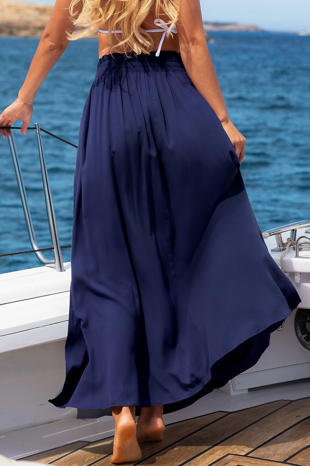 Blue Smocked Waist Maxi Skirt