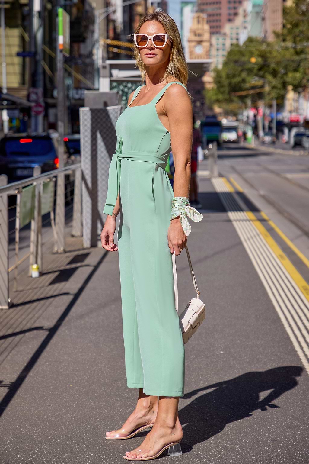 Mint Sleeveless Square Neck Straight Leg Jumpsuit