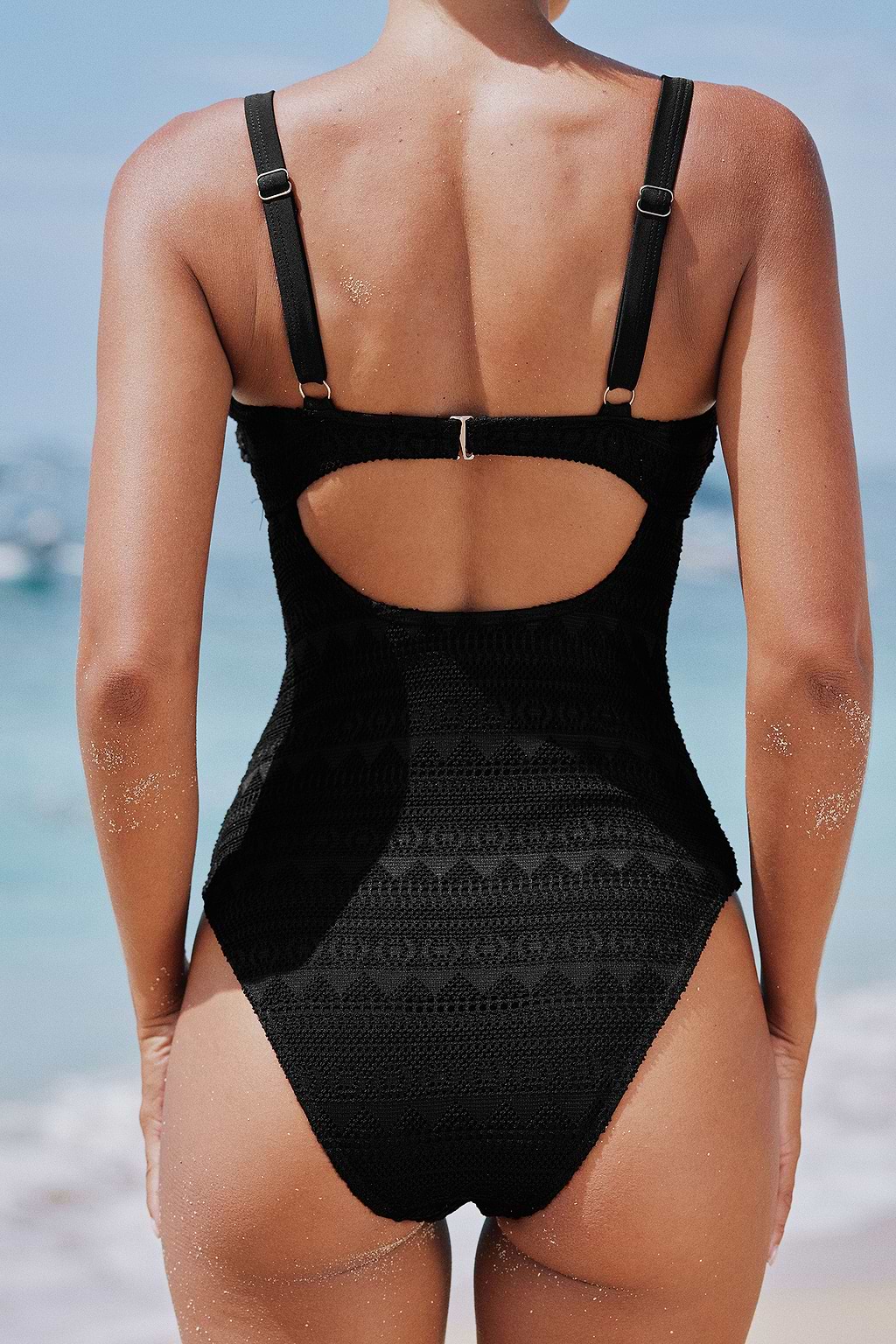Black Square Neck Mesh Overlay Swim Dress