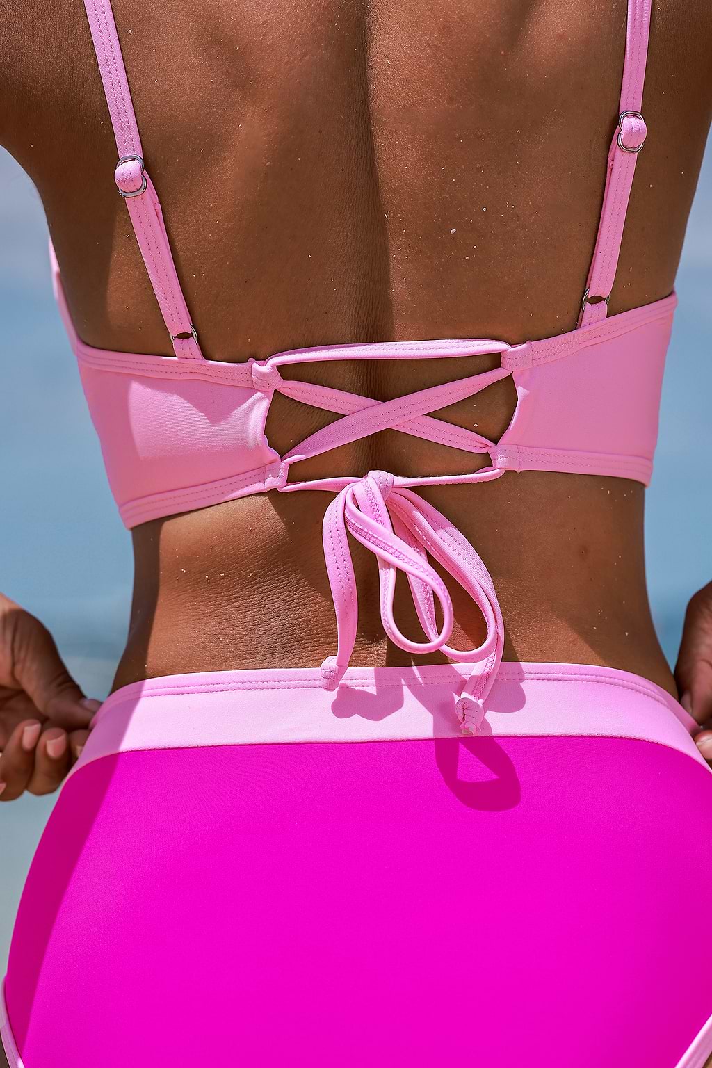 Pink Colorblock Keyhole Bikini Top & Cheeky Bottoms Set